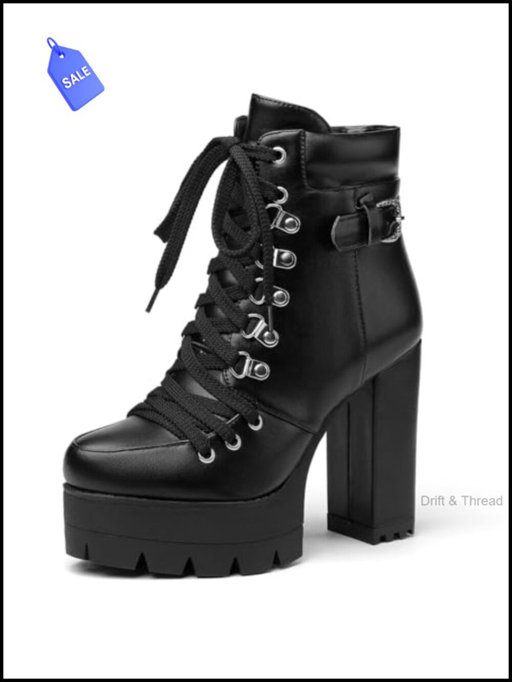 Women's Chunky Heel Platform Lace-Up Ankle Booties PU Leather